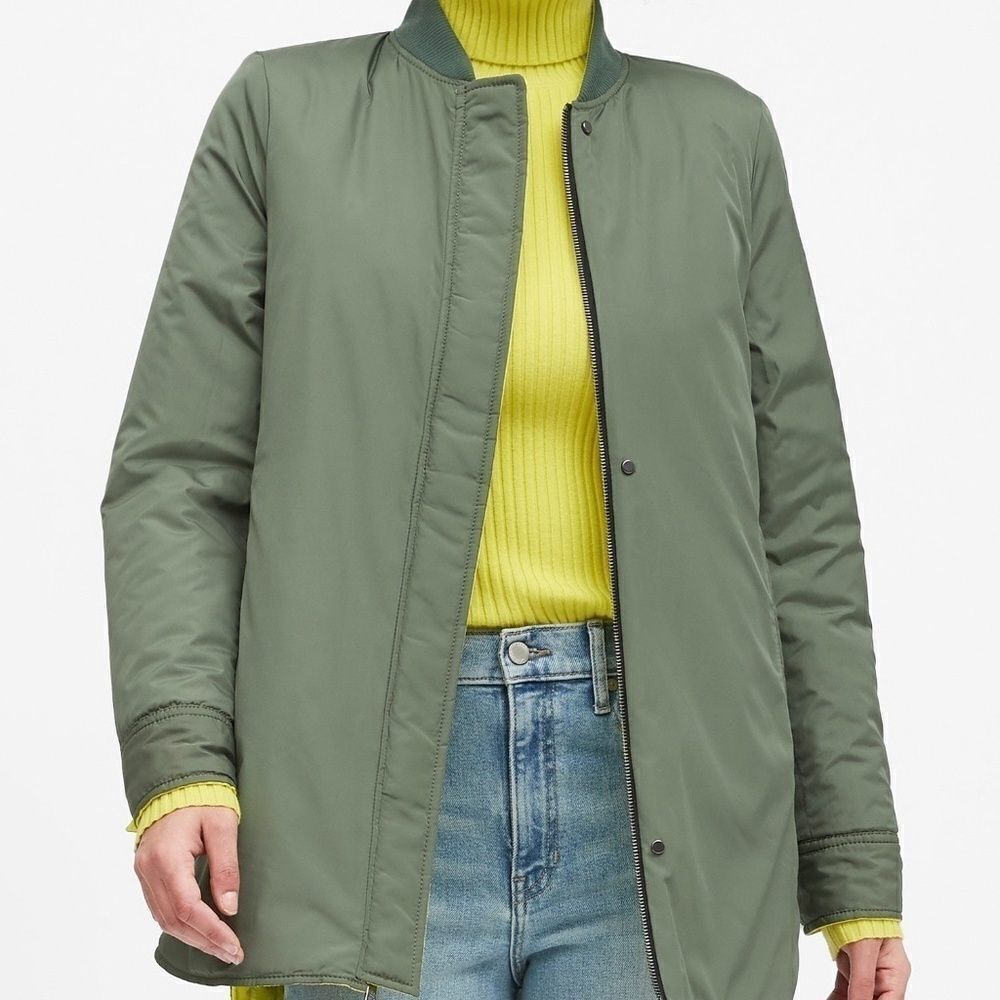 Banana Republic Reversible Jacket Green Neon Yellow Quilted Water Resistant Size